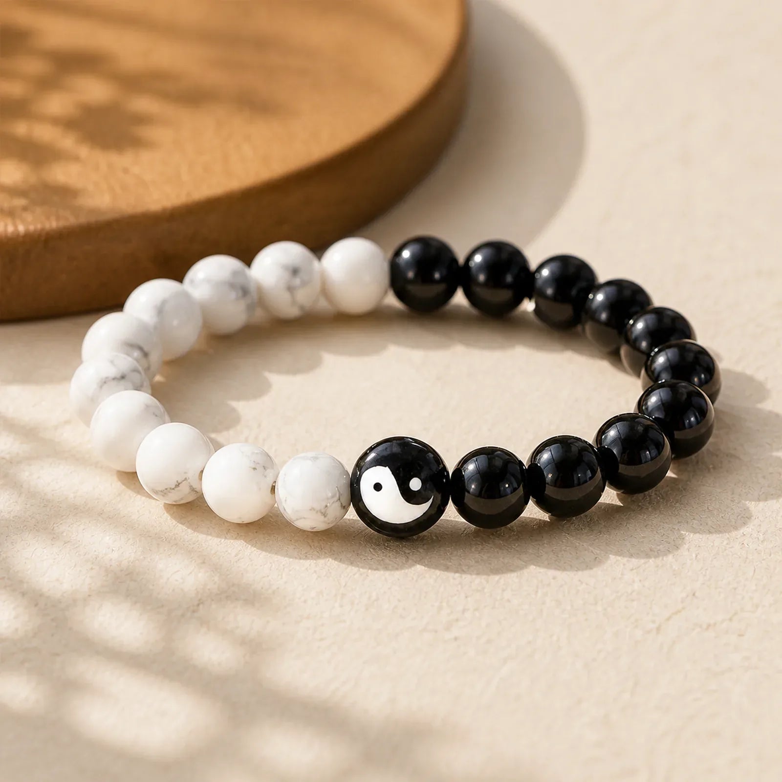 Natural Obsidian White Turquoise Yinyang Tai Chi Strength Bracelet featuring White Turquoise, Turquoise, Black Obsidian