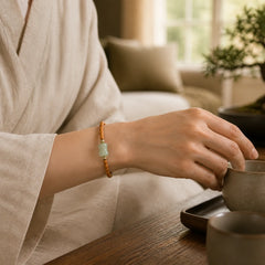 Natural Olive Pit Green Aventurine Bamboo Pattern Luck Bracelet featuring Olive Pit, Green Aventurine, Bamboo