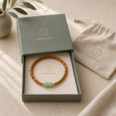 Natural Olive Pit Green Aventurine Bamboo Pattern Luck Bracelet featuring Olive Pit, Green Aventurine, Bamboo