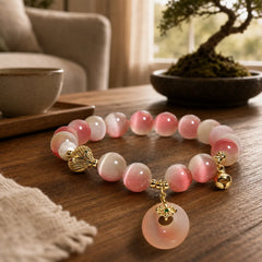 Natural Peace Buckle Gradient Pink Cat's Eye Yanyuan Agate Peace Bracelet featuring Peace Buckle, Cat's Eye / Chrysoberyl, Yanyuan Agate