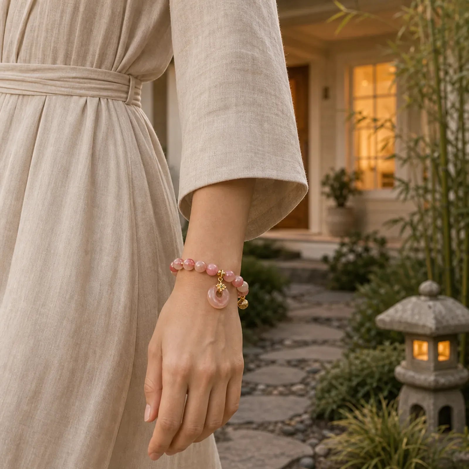 Natural Peace Buckle Gradient Pink Cat's Eye Yanyuan Agate Peace Bracelet featuring Peace Buckle, Cat's Eye / Chrysoberyl, Yanyuan Agate