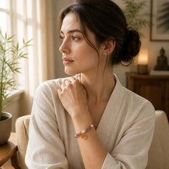 Natural Peace Lock Bamboo Shape Fu Character Amethyst Pearl Balance Bracelet featuring Bamboo, Fu Character, Amethyst