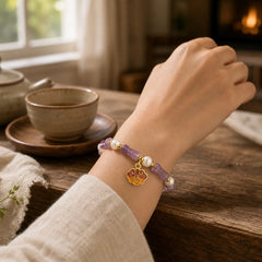 Natural Peace Lock Bamboo Shape Fu Character Amethyst Pearl Balance Bracelet featuring Bamboo, Fu Character, Amethyst