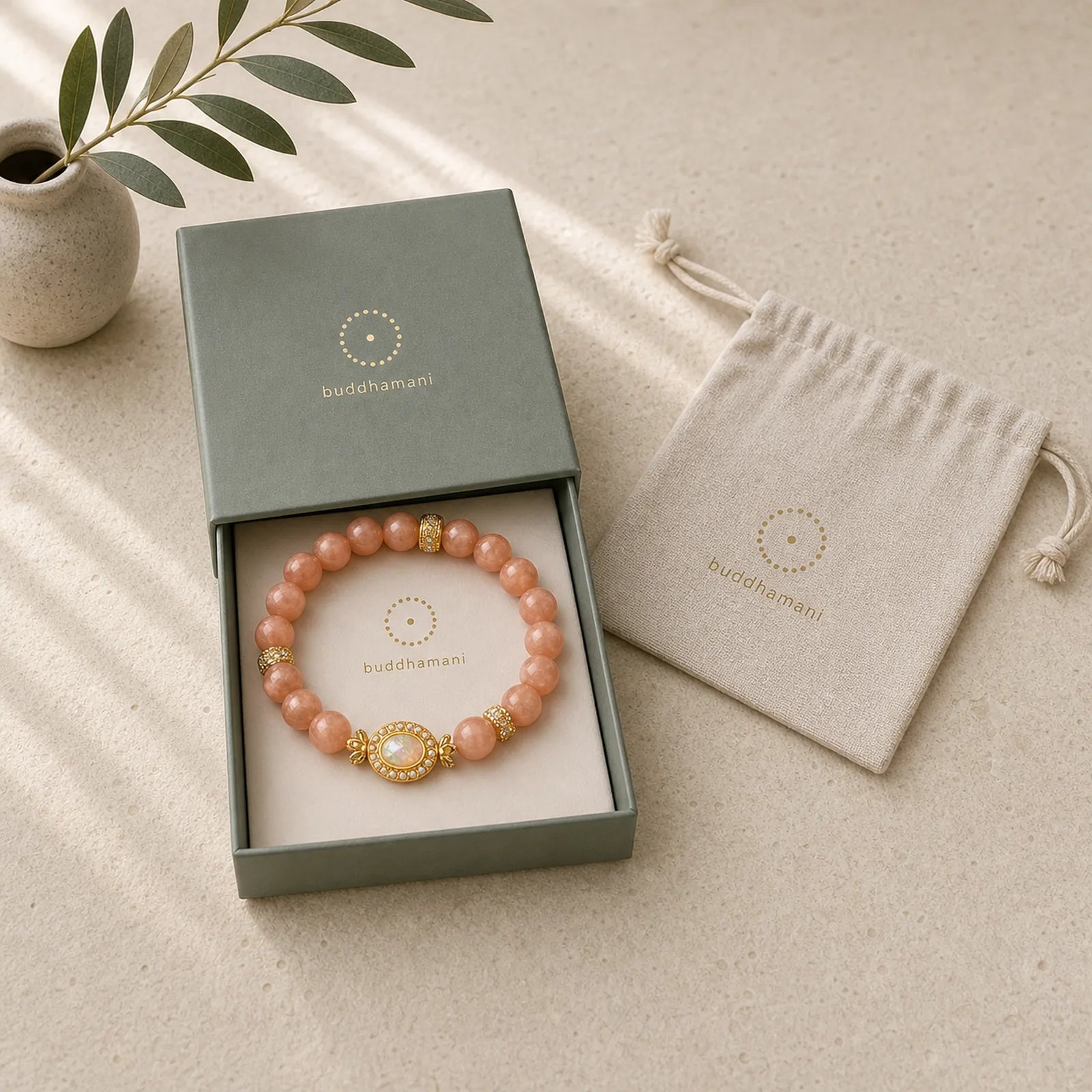 Natural Peach Moonstone Adjustable Soothing Bracelet featuring Peach Moonstone, Moonstone