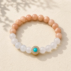 Natural Peach Moonstone Aquamarine Soothing Bracelet featuring Peach Moonstone, Moonstone, Aquamarine