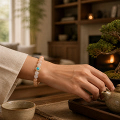 Natural Peach Moonstone Aquamarine Soothing Bracelet featuring Peach Moonstone, Moonstone, Aquamarine