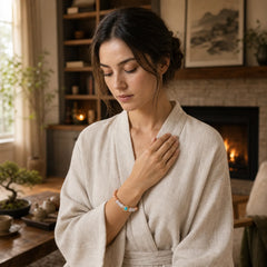 Natural Peach Moonstone Aquamarine Soothing Bracelet featuring Peach Moonstone, Moonstone, Aquamarine