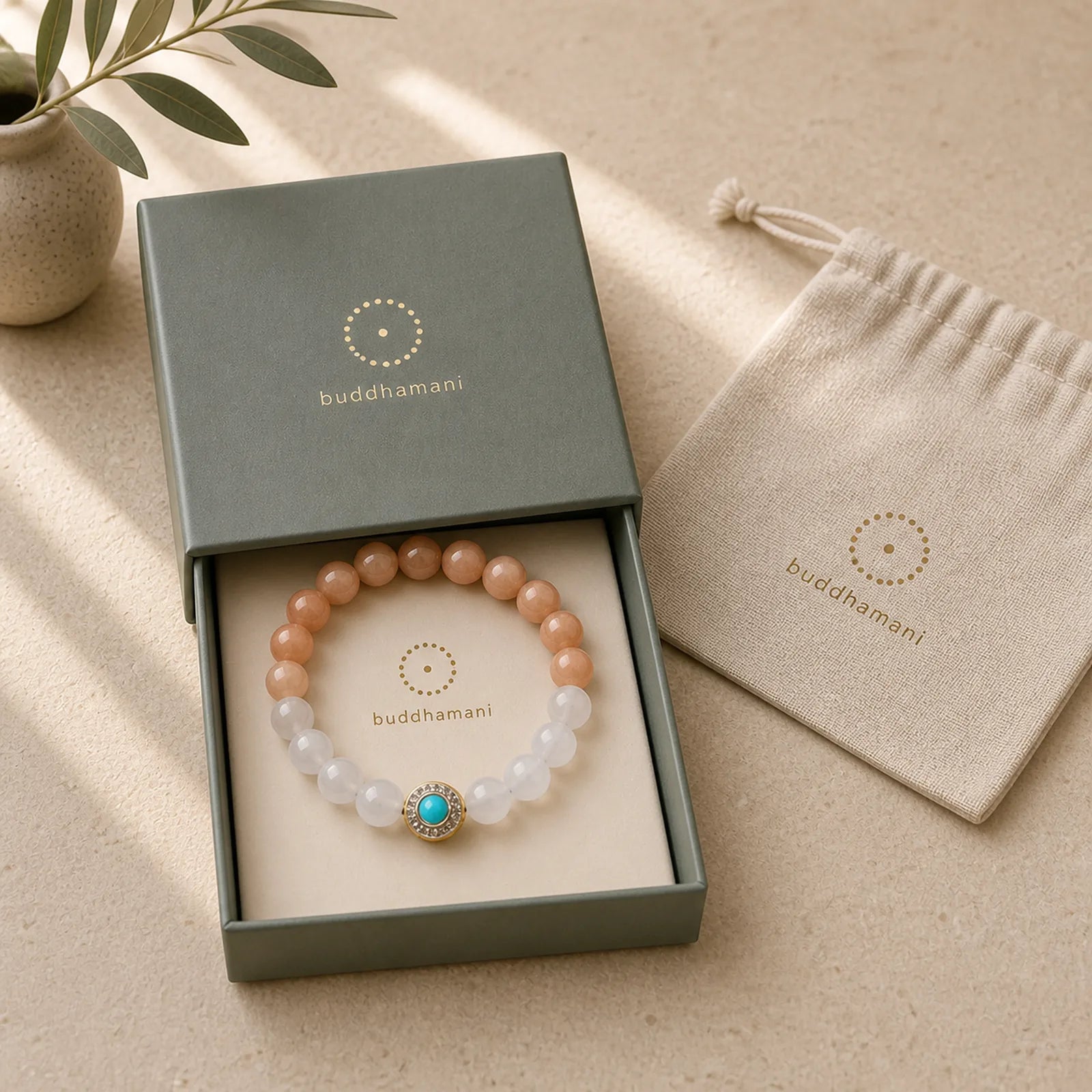 Natural Peach Moonstone Aquamarine Soothing Bracelet featuring Peach Moonstone, Moonstone, Aquamarine