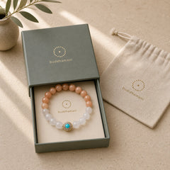 Natural Peach Moonstone Aquamarine Soothing Bracelet featuring Peach Moonstone, Moonstone, Aquamarine
