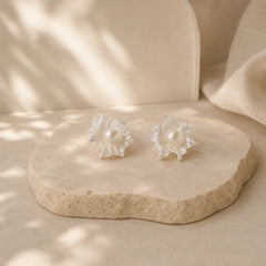 Natural Pearl Copper Flower Healing Stud Earrings featuring Pearl, Copper, Silver