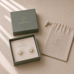 Natural Pearl Copper Flower Healing Stud Earrings featuring Pearl, Copper, Silver