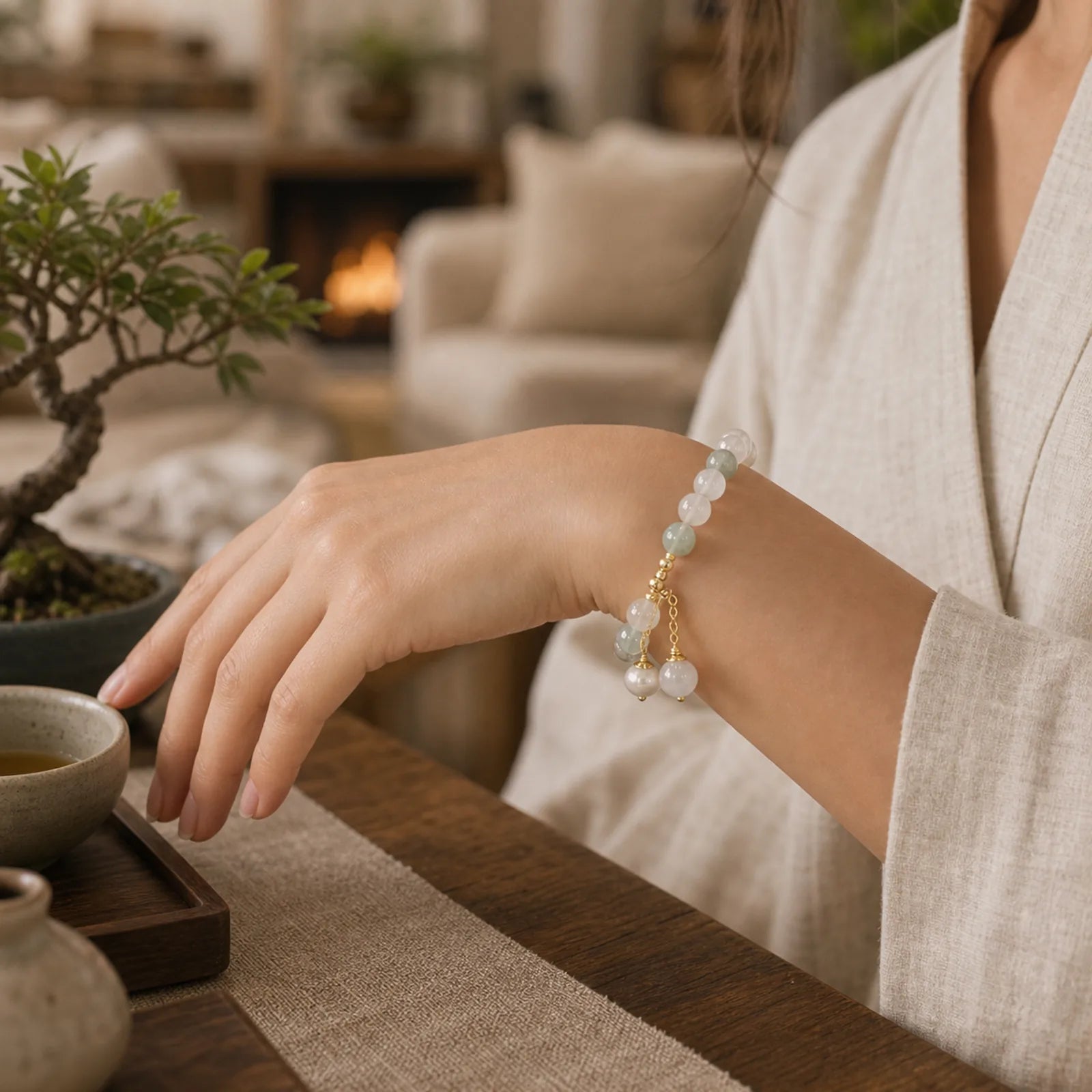 Natural Pearl Jade Healing Sincerity Bracelet featuring Pearl, Jade