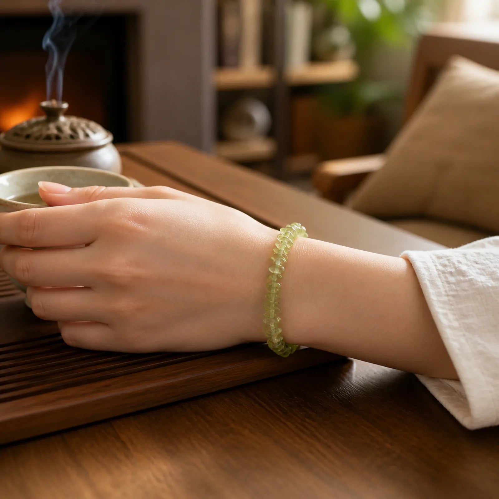 Natural Peridot Irregular Blocks Peace Bracelet featuring Peridot