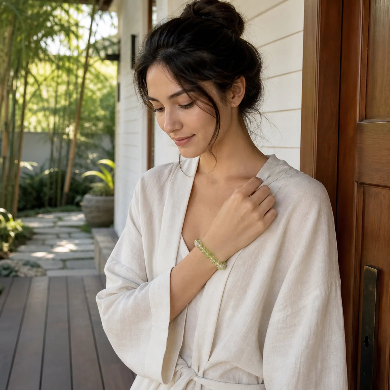 Natural Peridot Irregular Blocks Peace Bracelet featuring Peridot