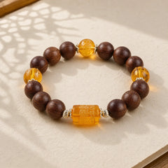 Natural Phoebe Zhennan Wood Om Mani Padme Hum God Of Wealth Crystal Protection Bracelet (Extra 40% Off | USE CODE: FS40) featuring Phoebe Zhennan Wood, Om Mani Padme Hum, Om