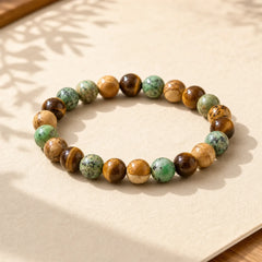Natural Picture Jasper Turquoise Tiger Eye Mix And Match Beads Protection Bracelet featuring Picture Jasper, Turquoise, Tiger Eye