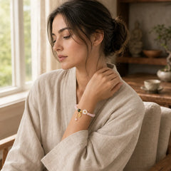 Natural Pink Crystal Jade Flower Warm Love Bracelet featuring Pink Crystal, Jade, Cyan Jade