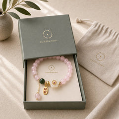 Natural Pink Crystal Jade Flower Warm Love Bracelet featuring Pink Crystal, Jade, Cyan Jade