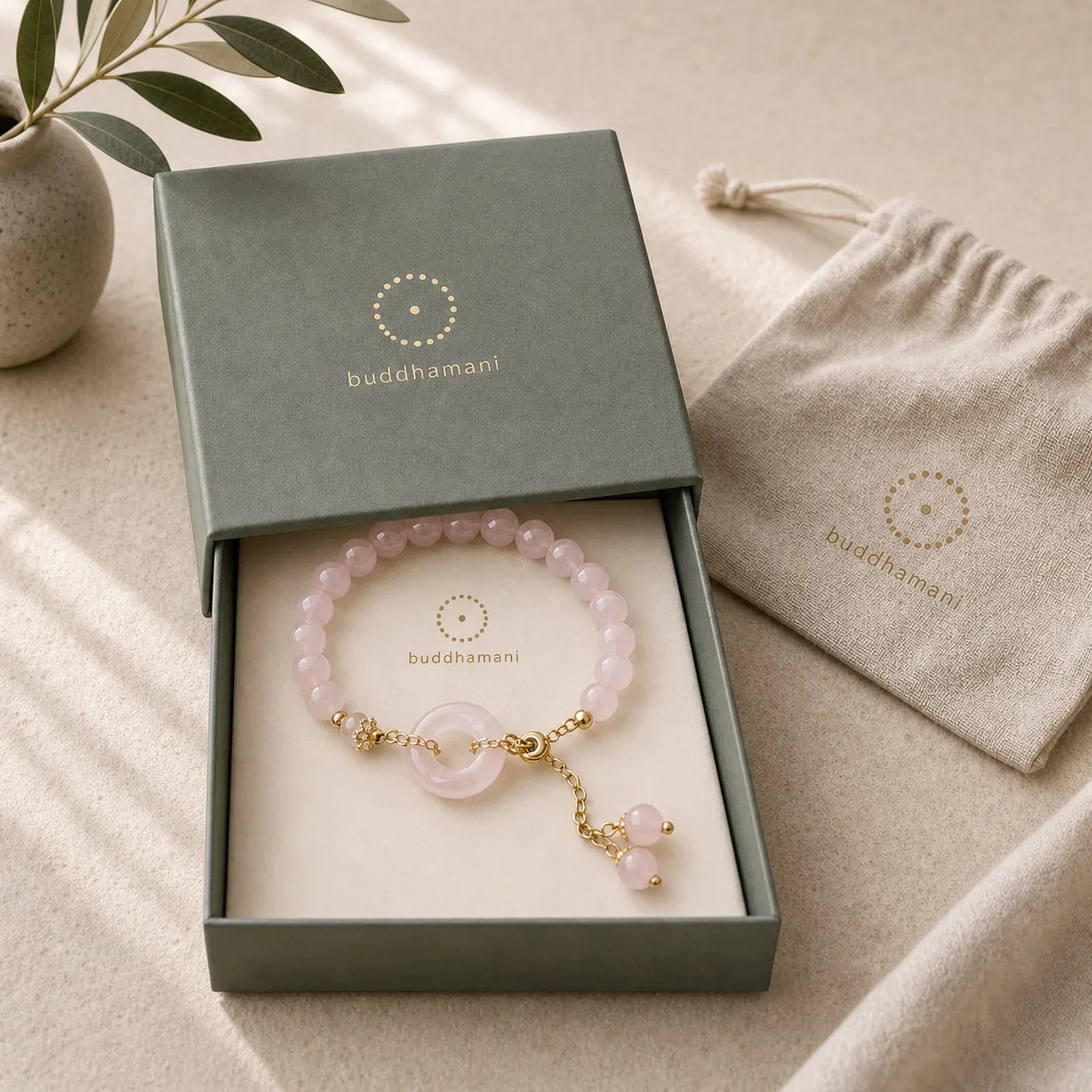 Natural Pink Crystal Peace Buckle Love Charm Bracelet featuring Pink Crystal, Peace Buckle, Copper