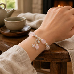 Natural Pink Crystal Pearl Self-acceptance Bracelet featuring Pink Crystal, Pearl, Copper