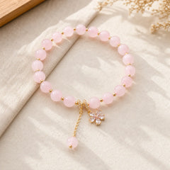 Natural Pink Crystal Plum Blossom Love Bracelet featuring Pink Crystal, Copper, Rose Quartz