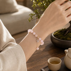 Natural Pink Crystal Plum Blossom Love Bracelet featuring Pink Crystal, Copper, Rose Quartz