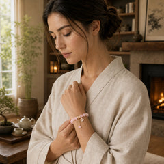 Natural Pink Crystal Plum Blossom Love Bracelet featuring Pink Crystal, Copper, Rose Quartz