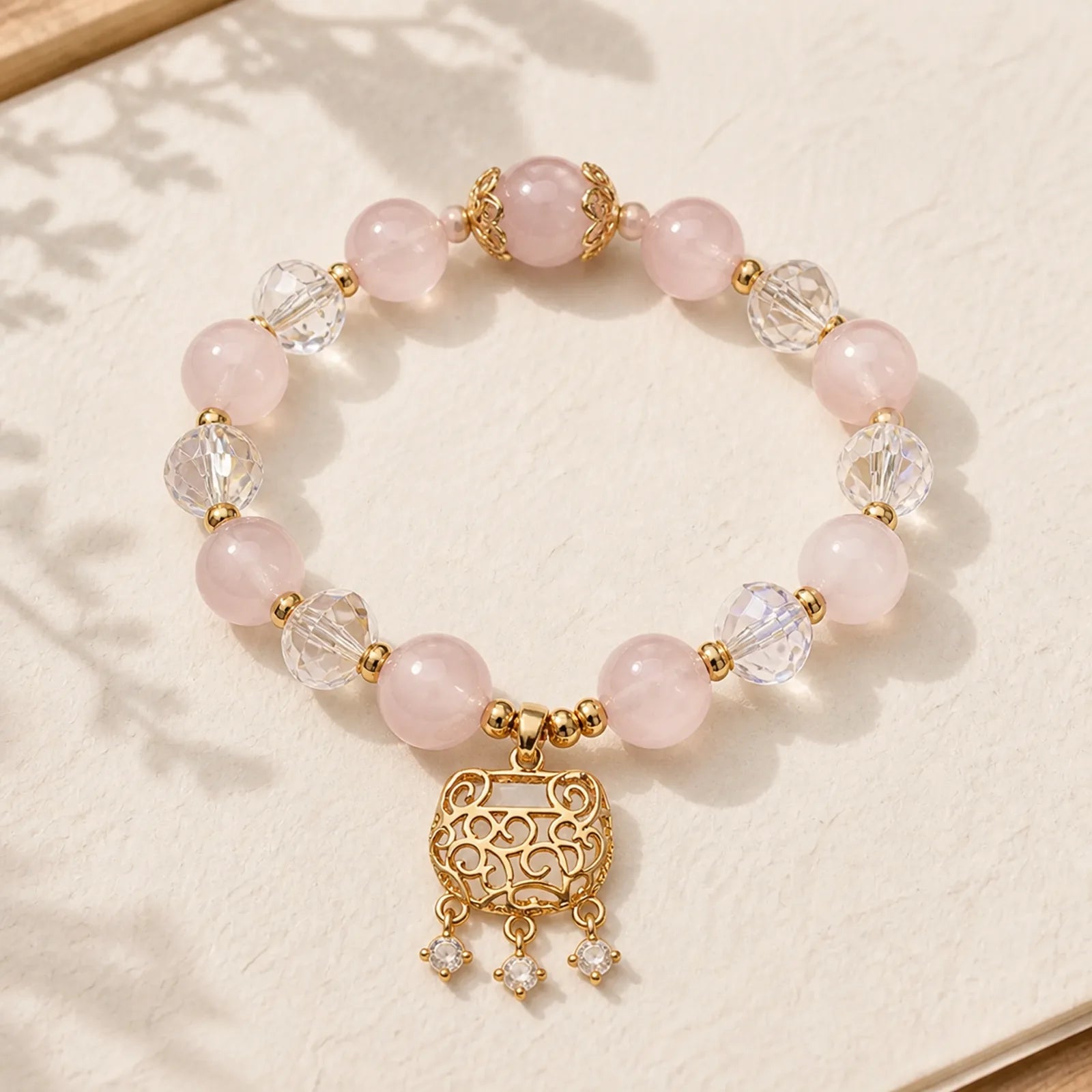 Natural Pink Crystal Soothing Protection Bracelet featuring Pink Crystal, Rose Quartz