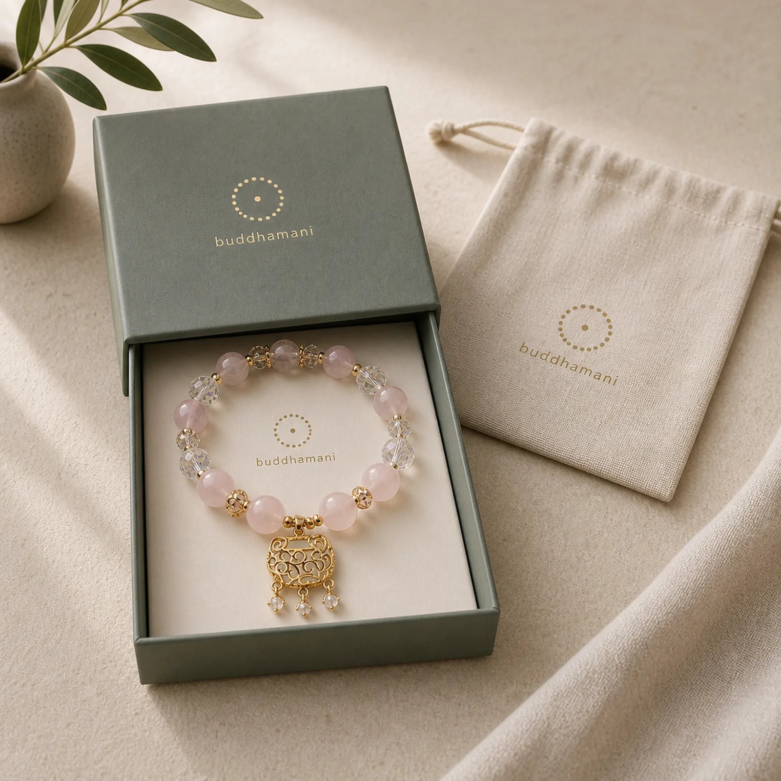Natural Pink Crystal Soothing Protection Bracelet featuring Pink Crystal, Rose Quartz