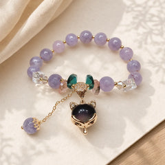 Natural Purple Jade Fox Charm Happiness Bracelet featuring Purple Jade, Jade, Copper