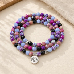 Natural Purple Miano Real Stone Lotus Mala featuring Miano Real, Lotus, Lotus Symbol