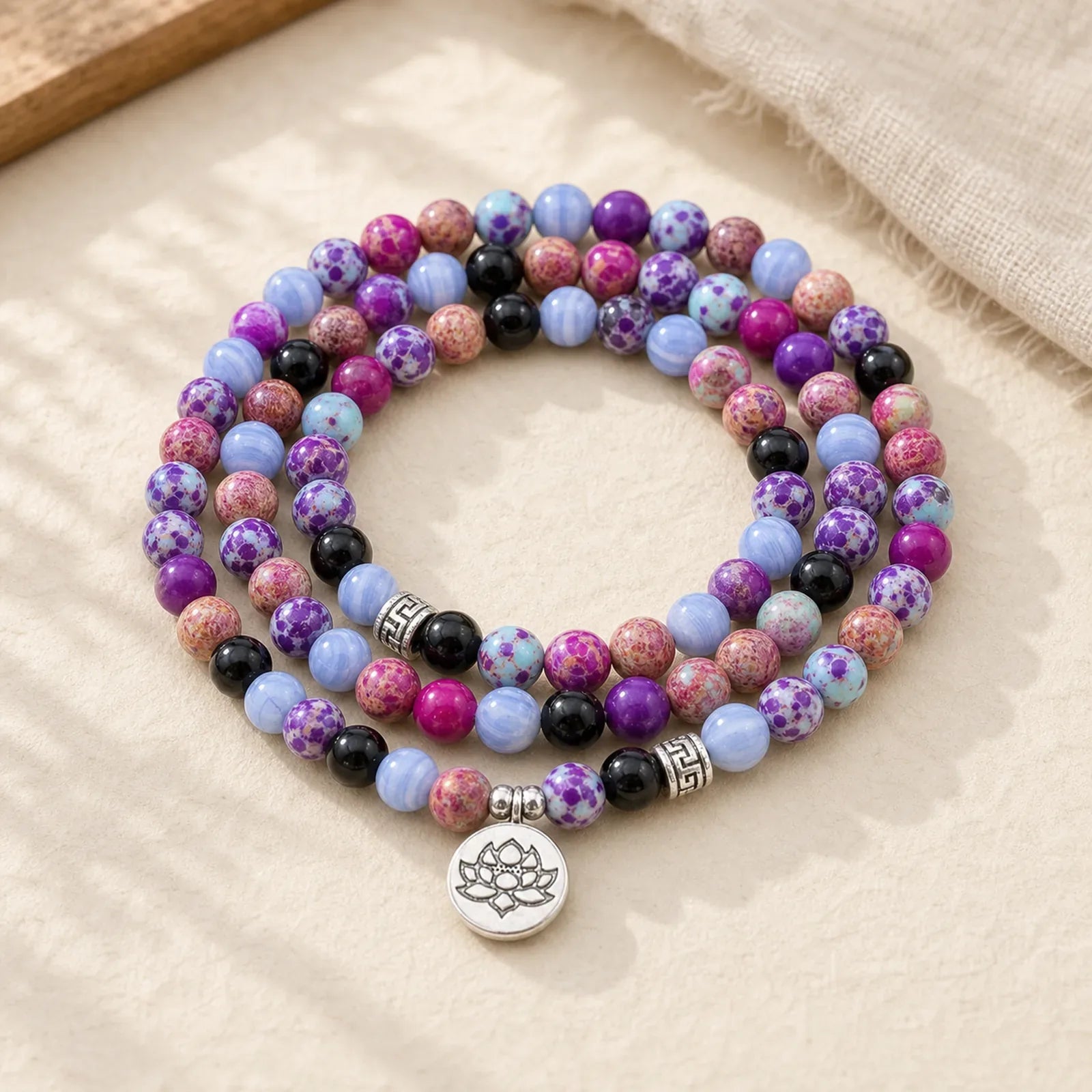 Natural Purple Miano Real Stone Lotus Mala featuring Miano Real, Lotus, Lotus Symbol