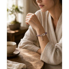 Natural Purple Phantom Bow Wisdom Bracelet featuring Purple Phantom, Clear Quartz / White Crystal, Green Phantom
