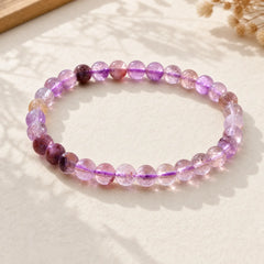 Natural Purple Phantom Love Wisdom Bracelet featuring Purple Phantom, Clear Quartz / White Crystal, Green Phantom