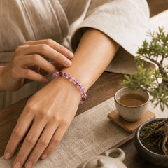 Natural Purple Phantom Love Wisdom Bracelet featuring Purple Phantom, Clear Quartz / White Crystal, Green Phantom