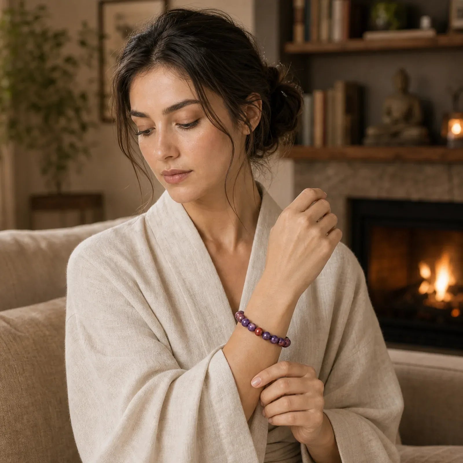 Natural Purple Tiger Eye Protection Strength Bracelet featuring Purple Tiger Eye, Tiger Eye