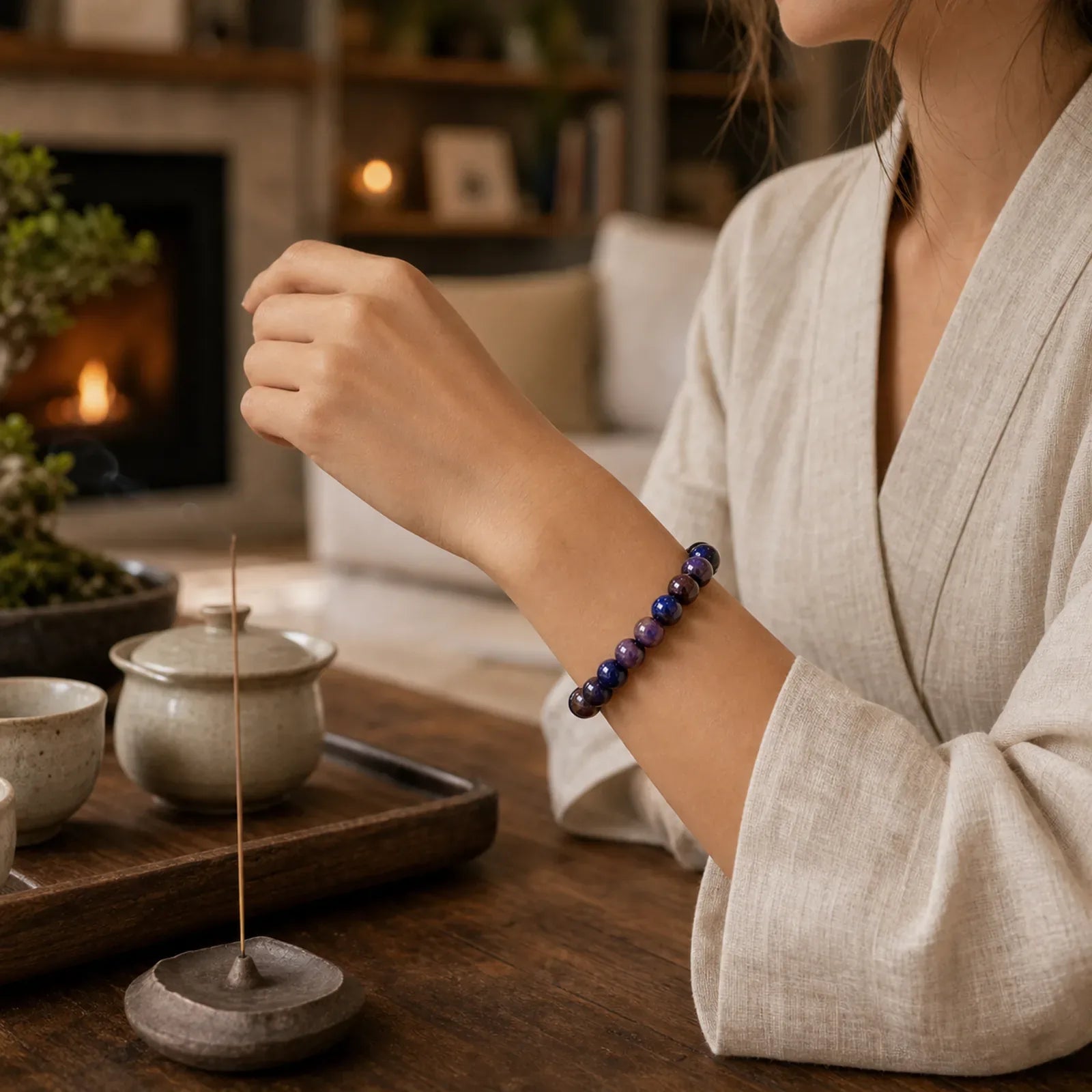 Natural Purple Tiger Eye Protection Strength Bracelet featuring Purple Tiger Eye, Tiger Eye