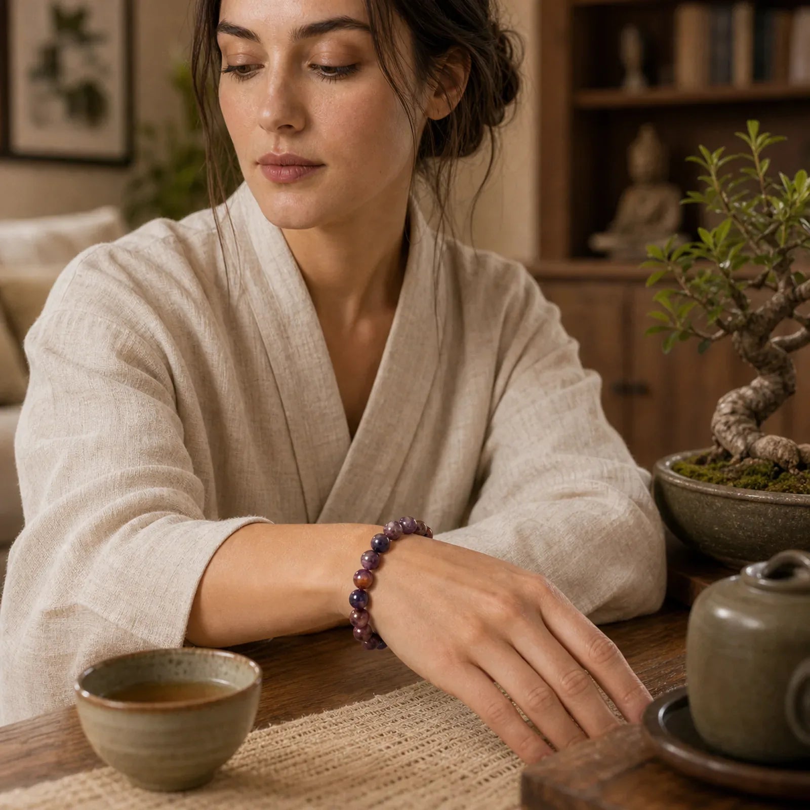 Natural Purple Tiger Eye Protection Strength Bracelet featuring Purple Tiger Eye, Tiger Eye