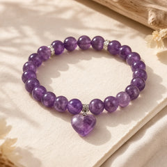 Natural Quartz Love Heart Healing Beads Bracelet featuring Amethyst, Pink Crystal, Lapis Lazuli (Lazurite)