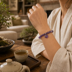 Natural Quartz Love Heart Healing Beads Bracelet featuring Amethyst, Pink Crystal, Lapis Lazuli (Lazurite)