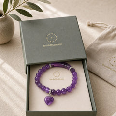 Natural Quartz Love Heart Healing Beads Bracelet featuring Amethyst, Pink Crystal, Lapis Lazuli (Lazurite)