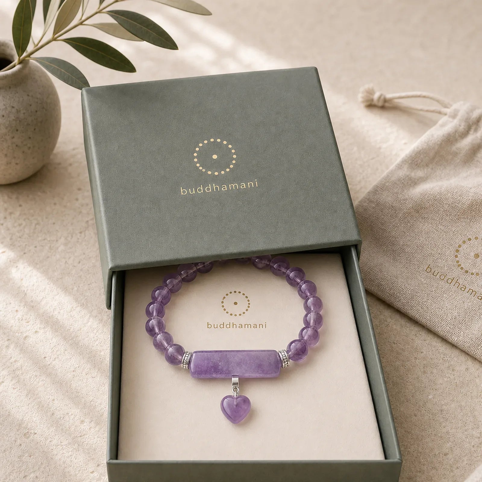 Natural Quartz Love Heart Healing Beads Bracelet featuring Amethyst, Pink Crystal, Lapis Lazuli (Lazurite)