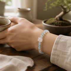 Natural Rabbit Aquamarine White Crystal Healing Bracelet featuring Aquamarine, Clear Quartz / White Crystal