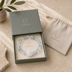 Natural Rabbit Aquamarine White Crystal Healing Bracelet featuring Aquamarine, Clear Quartz / White Crystal
