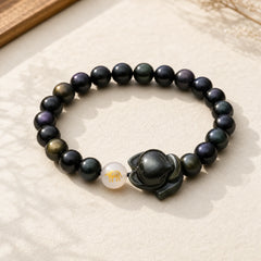Natural Rainbow Obsidian Gold Sheen Obsidian Silver Sheen Obsidian Fox Healing Bracelet featuring Rainbow Obsidian, Gold Sheen Obsidian, Silver