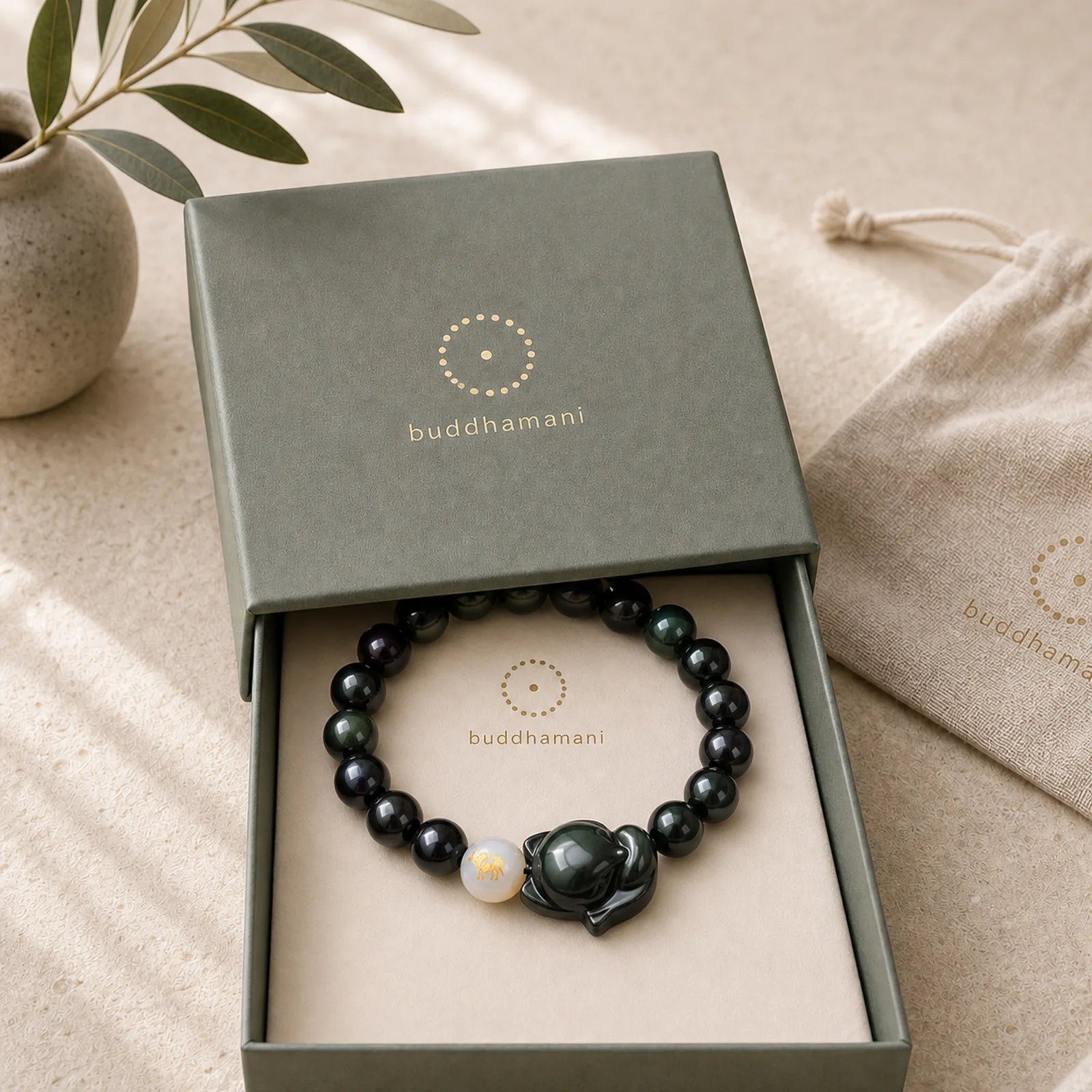Natural Rainbow Obsidian Gold Sheen Obsidian Silver Sheen Obsidian Fox Healing Bracelet featuring Rainbow Obsidian, Gold Sheen Obsidian, Silver