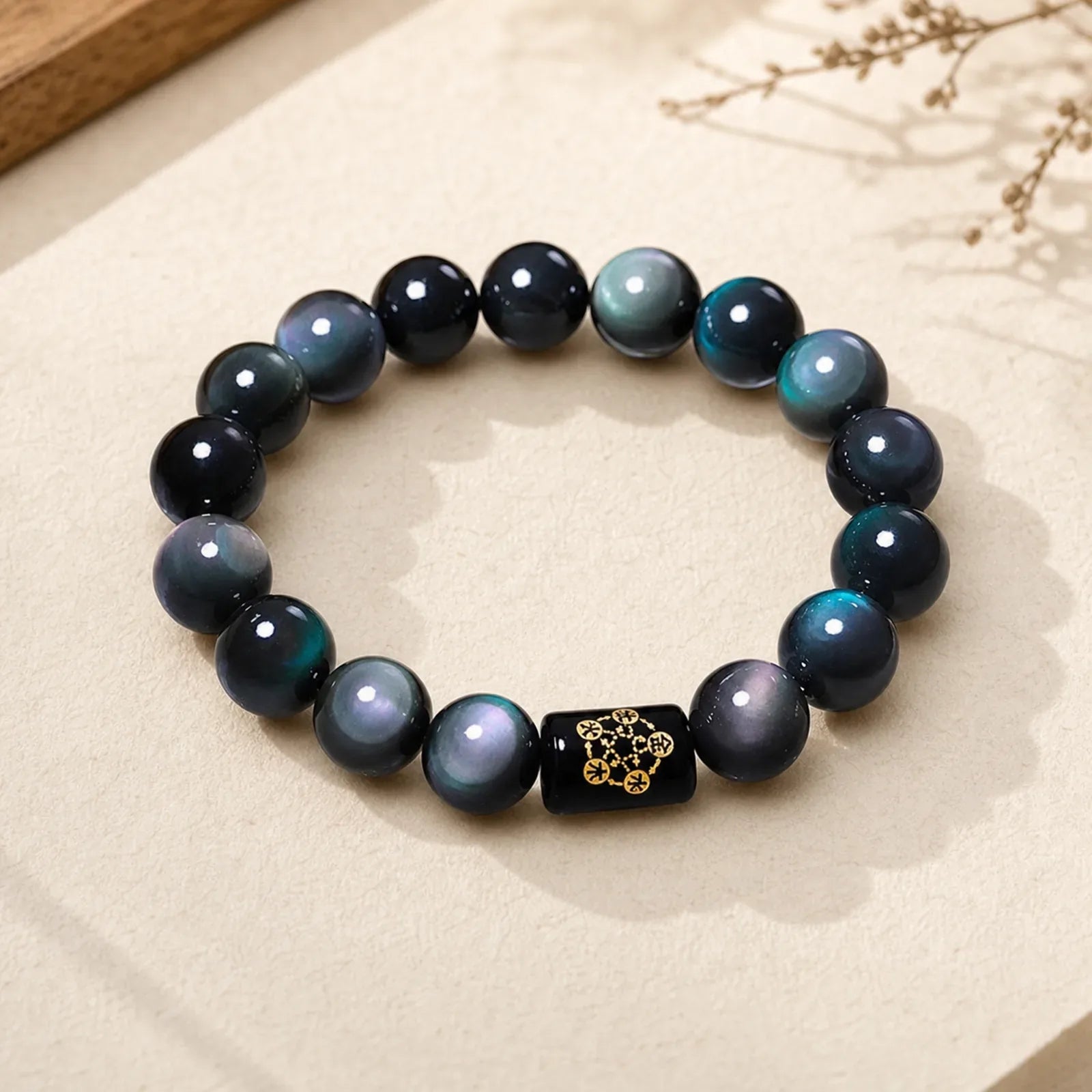 Natural Rainbow Obsidian Positive Transformation Bracelet featuring Rainbow Obsidian