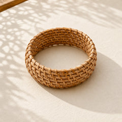 Natural Rattan Protection Hand-Woven Boho Wide Bracelet Bangle featuring