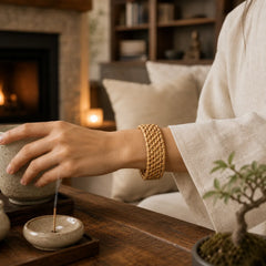 Natural Rattan Protection Hand-Woven Boho Wide Bracelet Bangle featuring