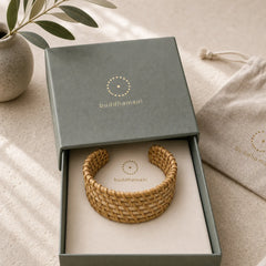 Natural Rattan Protection Hand-Woven Boho Wide Cuff Bracelet featuring